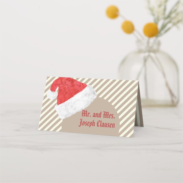 Modern Santa Hat Christmas Wedding Design Place Card (Back)