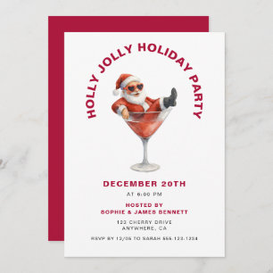 Modern Santa Holly Jolly Christmas Party Invitation