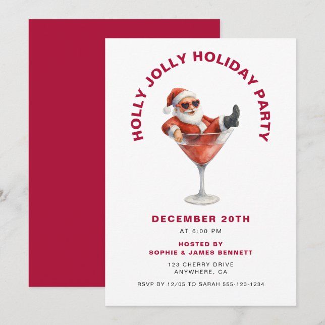 Modern Santa Holly Jolly Christmas Party Invitation (Front/Back)