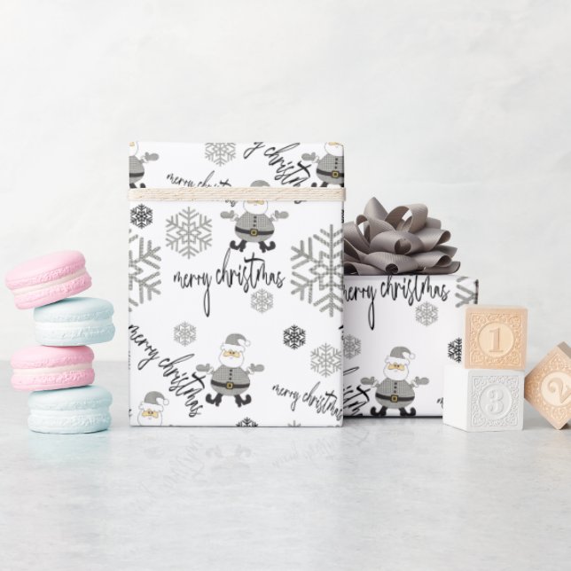 Modern Santa Houndstooth Snowflakes Pattern Wrapping Paper (Baby Shower)