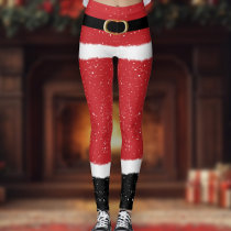 Modern Santa Mrs Claus Costume Cute Fun Christmas Leggings