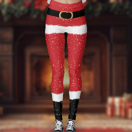 Modern Santa Mrs Claus Costume Cute Fun Christmas Leggings