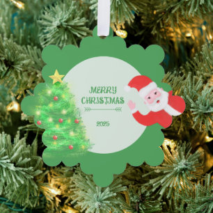 modern santa pine tree christmas green background ornament card
