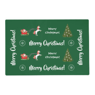 Modern Santa Unicorn Cute Kids Xmas Green Placemat