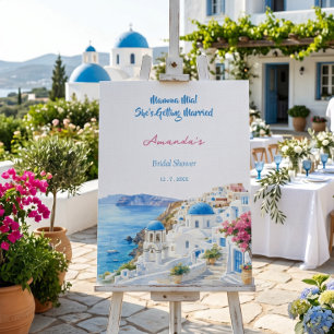 Modern Santorini Greece Bridal Shower Welcome Sign