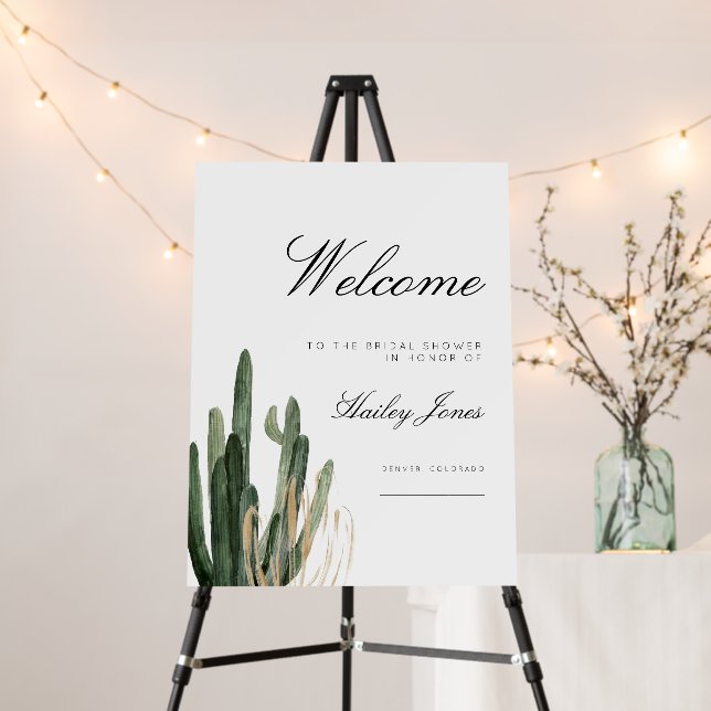 Modern Saquaro Cactus Bridal Shower Welcome Sign (In Situ (Stand))