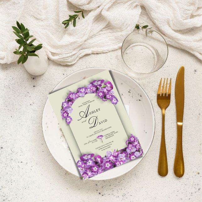 Modern Satin Linen Purple Lilac Arc Floral Wedding Invitation (Creator Uploaded)