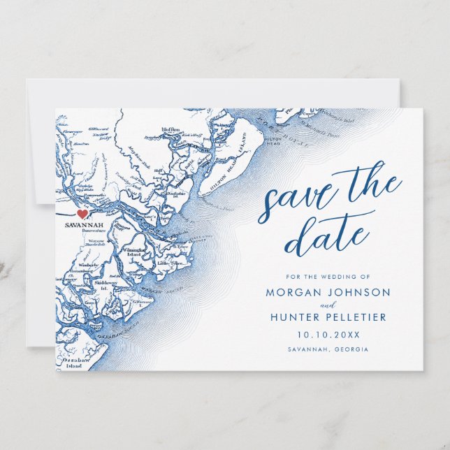 Modern Savannah Georgia Map Wedding Save The Date (Front)