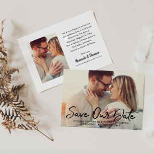 Modern Save Our Date Black Script Photo Wedding Announcement