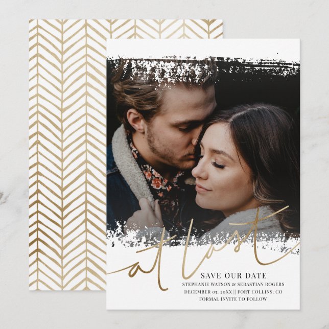 Modern Save Our Date Photo Gold & White  Invitation (Front/Back)