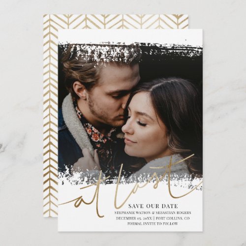 Modern Save Our Date Photo Gold  White  Invitation