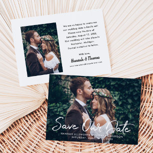 Modern Save Our Date White Script Photo Wedding Announcement