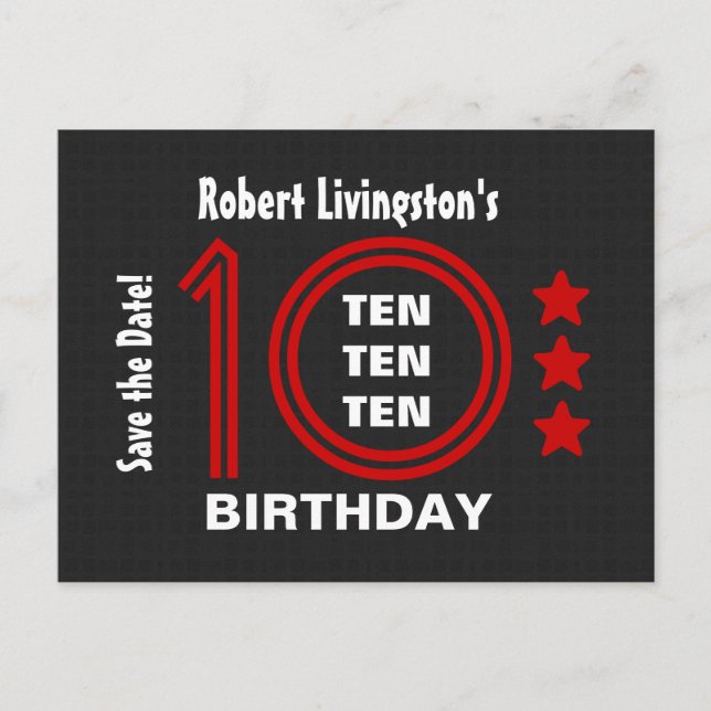 Modern Save the Date 10th Birthday Party V01D Announcement Postcard (Front)
