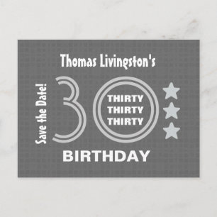 Modern Save the Date 30th Birthday Party V30F Announcement Postcard