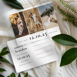 Modern Save the Date 3 Photo Collage Announcement Postcard