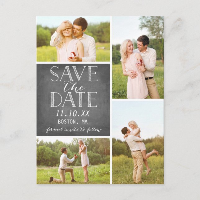 Modern Save The Date 4-Photo Classic Collage Announcement Postcard (Front)