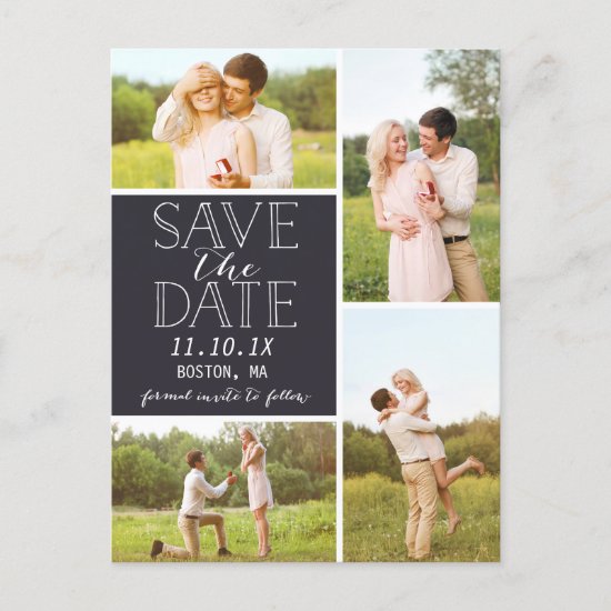 Modern Save The Date 4-Photo Classic Collage Announcement Postcard