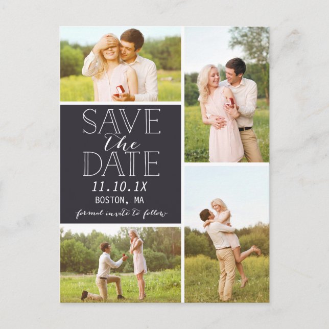 Modern Save The Date 4-Photo Classic Collage Announcement Postcard (Front)