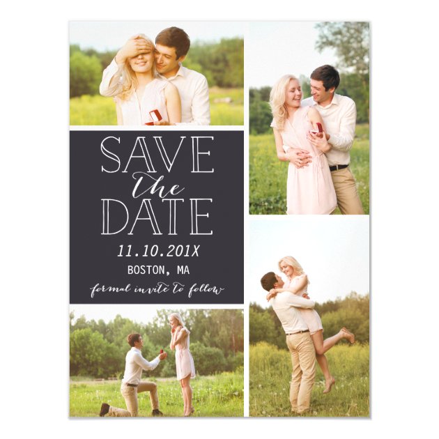 Modern Save The Date 4 Photo Classic Collage Magnetic Card