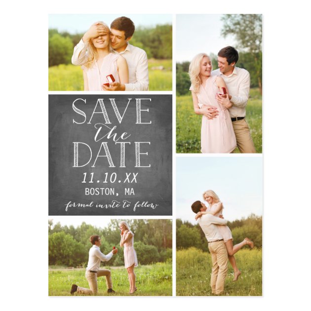 Modern Save The Date 4-Photo Classic Collage Postcard
