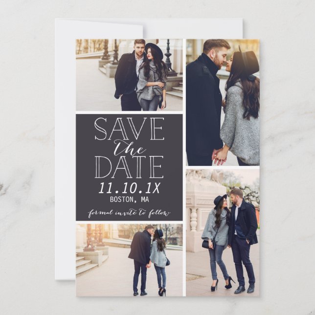 Modern Save The Date 4-Photo Collage (Front)