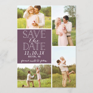Modern Save The Date 4-Photo Purple Collage