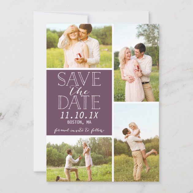 Modern Save The Date 4-Photo Purple Collage