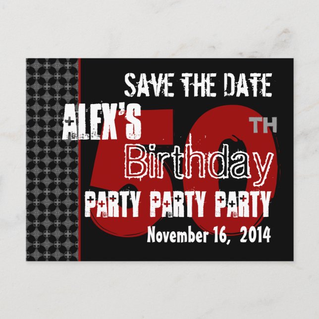 Modern Save the Date  50th Birthday Party R203A Announcement Postcard (Front)