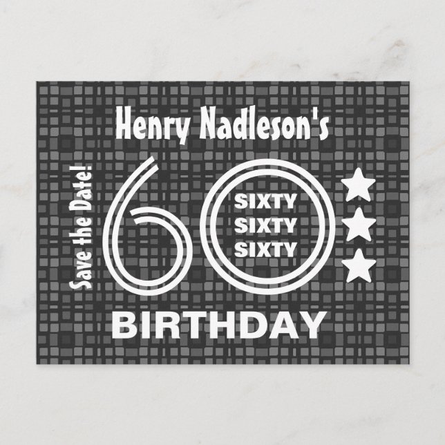 Modern Save the Date 60th Birthday Party A03A Announcement Postcard (Front)