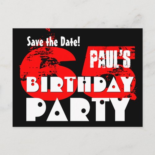 Modern Save the Date 65th Birthday Party V19 Announcement Postcard