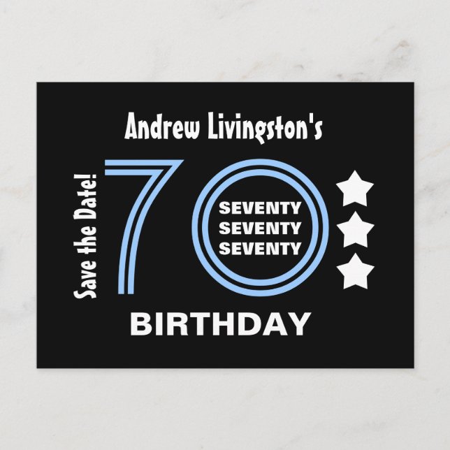 Modern Save the Date 70th Birthday Party V70A Announcement Postcard (Front)