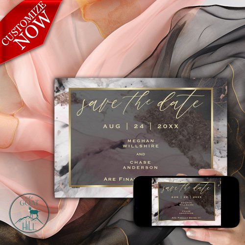 Modern Save the Date Abstract Rose Charcoal Gold Invitation