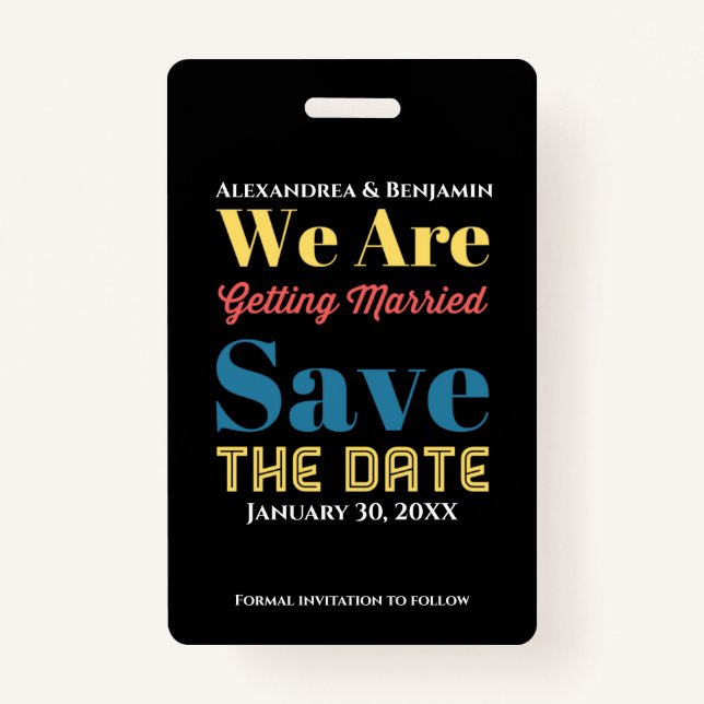 Modern Save The Date Announcement Card Badge (Front)