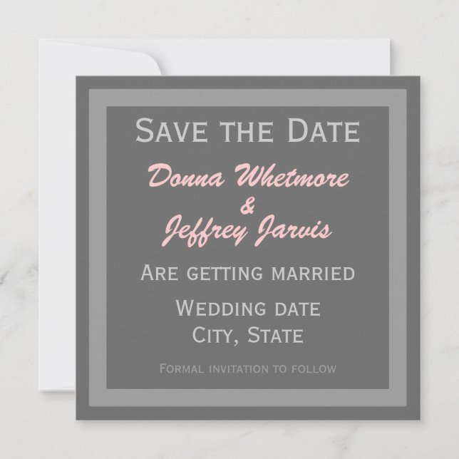 Modern Save the Date Announcement - Grey & Pink (Front)