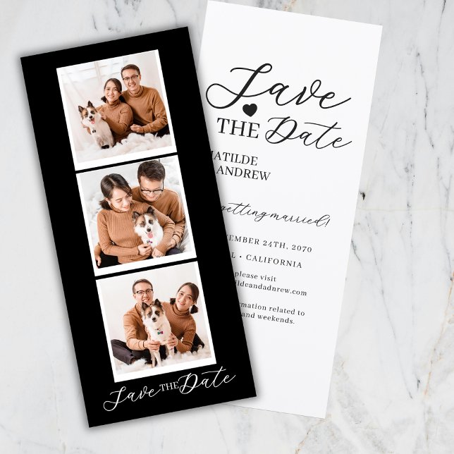 Modern Save The Date Black Collage Photo Strip (Creator Uploaded)