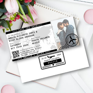 Modern Save the Date Boarding Pass Ticket Photo Invitation