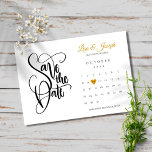 Modern Save the Date Calendar Gold Love Heart<br><div class="desc">This pretty save the date card features a calendar and pretty gold love heart highlighting your special date. The reverse has additional save the date details, including your wedding website, Designed by Thisisnotme© ***TO MOVE THE HEART TO YOUR SPECIAL DATE, LOOK TO THE RIGHT OF THE PRODUCT IMAGE TO WHERE...</div>