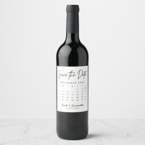 Modern Save the Date Calendar Minimalist White Wine Label