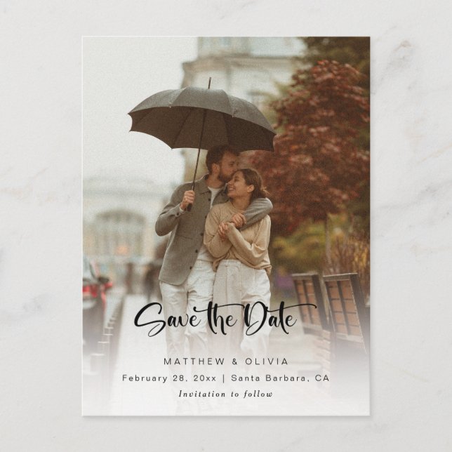 Modern Save the Date Calligraphy Script w/Photo Announcement Postcard (Front)