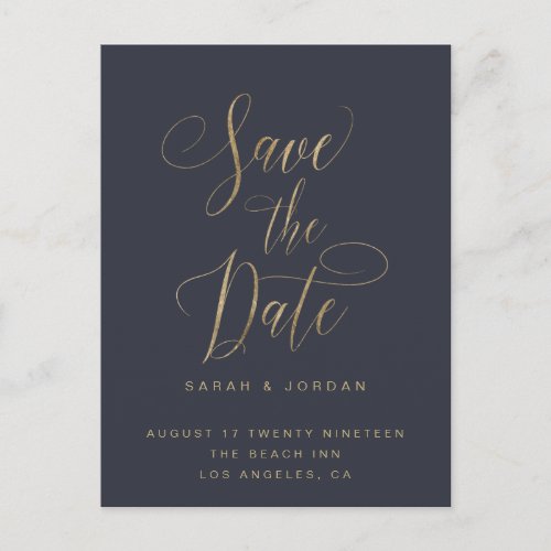 Modern Save The Date Card With Golden Text Announcement Postcard