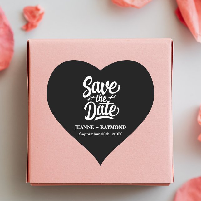 Modern Save The Date Custom Wedding Announcement Heart Sticker (Modern save the date sticker adds personalized elegance to heartfelt wedding announcements.)