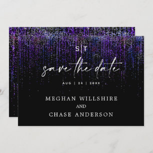 Modern Save the Date Edgy Purple Glitter Invitation