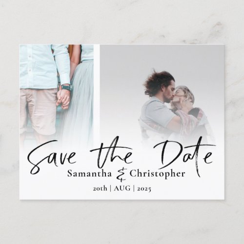Modern Save the Date Elegant Script Photo Collage Announcement Postcard