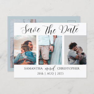Modern Save the Date Elegant Script Photo Collage Announcement Postcard