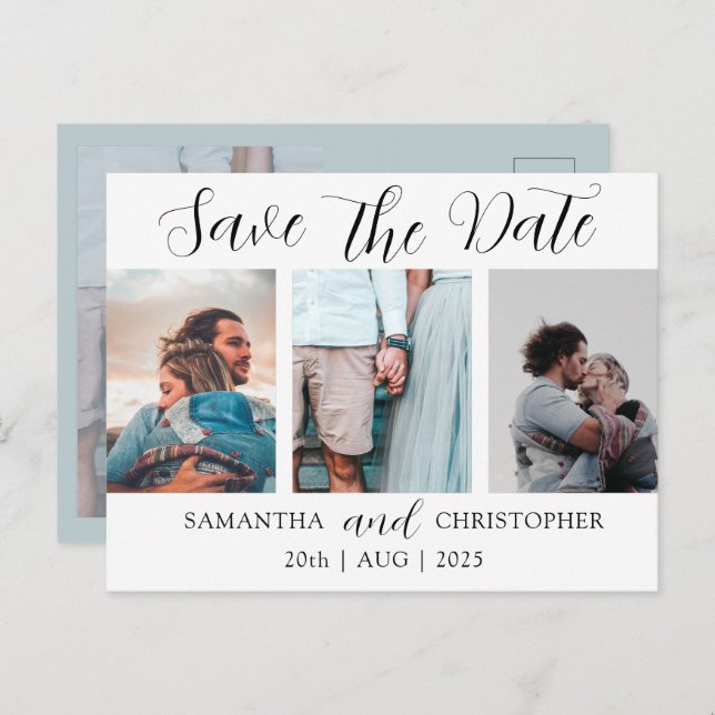 Modern Save the Date Elegant Script Photo Collage  Announcement Postcard (Front/Back)