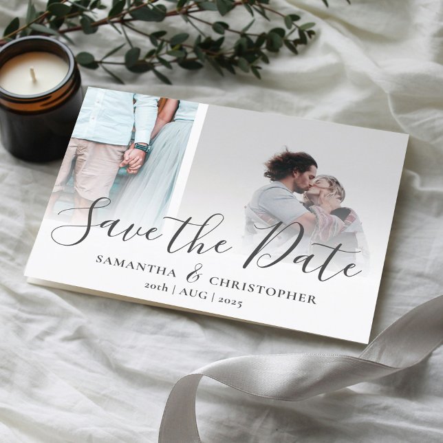 Modern Save the Date Elegant Script Photo Collage  Announcement Postcard (Creator Uploaded)