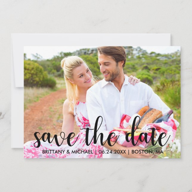 Modern Save The Date Engagement Couple Photo Invitation (Front)