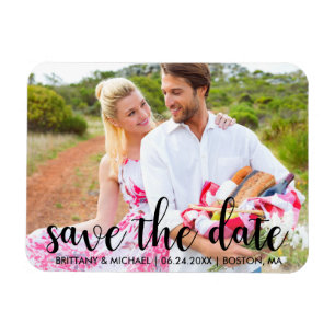 Modern Save The Date Engagement Couple Photo Magnet