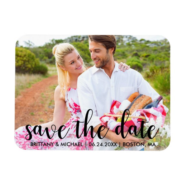 Modern Save The Date Engagement Couple Photo Magnet (Horizontal)