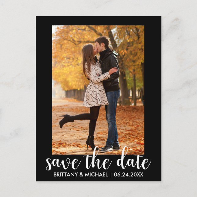 Modern Save The Date Engagement Couple Photo WB Postcard (Front)